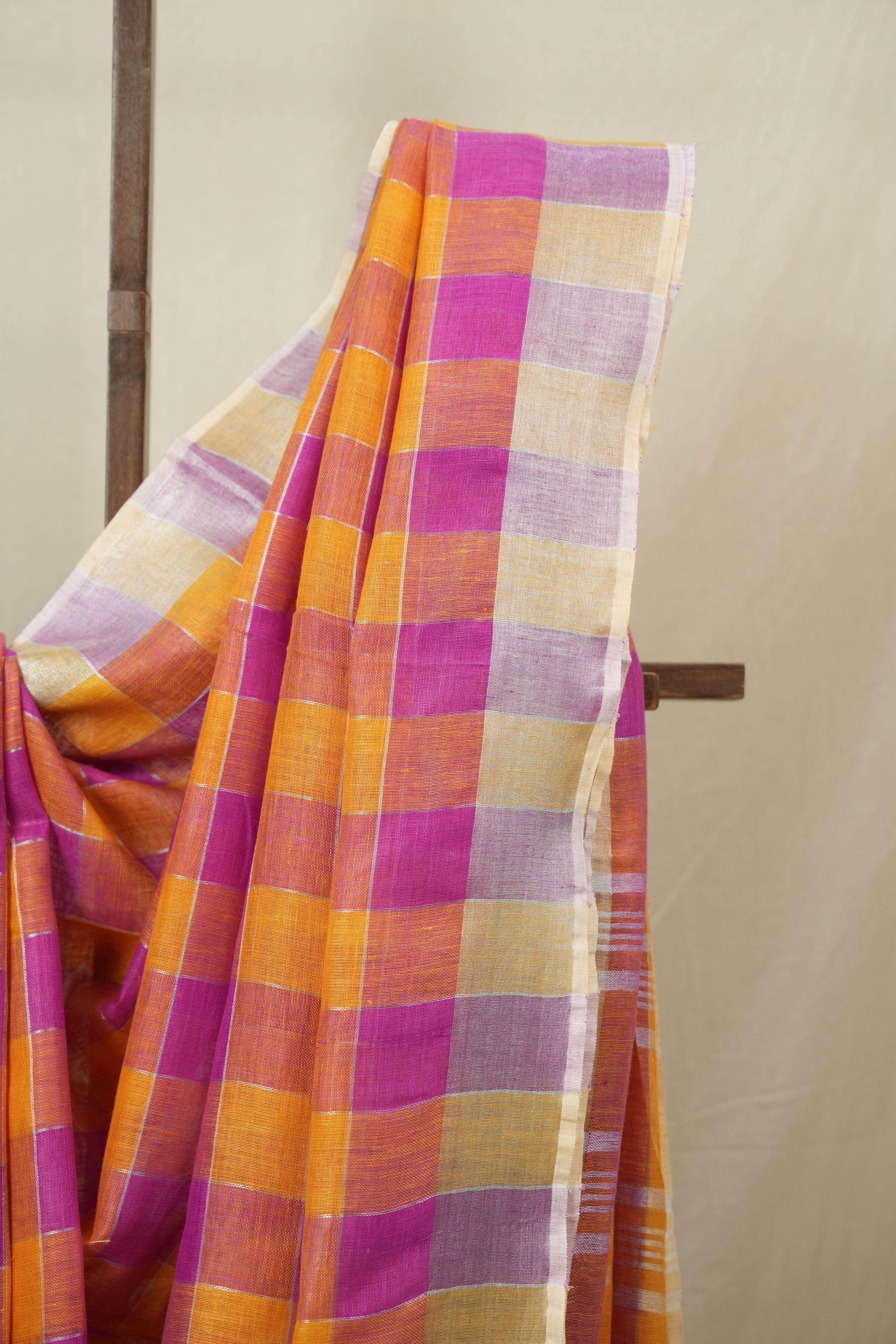 Multicolor Linen Saree With Tassels - SRMLS496