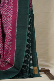 Pink - White  Pochampalli Cotton Ikat Saree - SRPWPCIS596