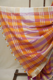 Multicolor Linen Saree With Tassels - SRMLS496