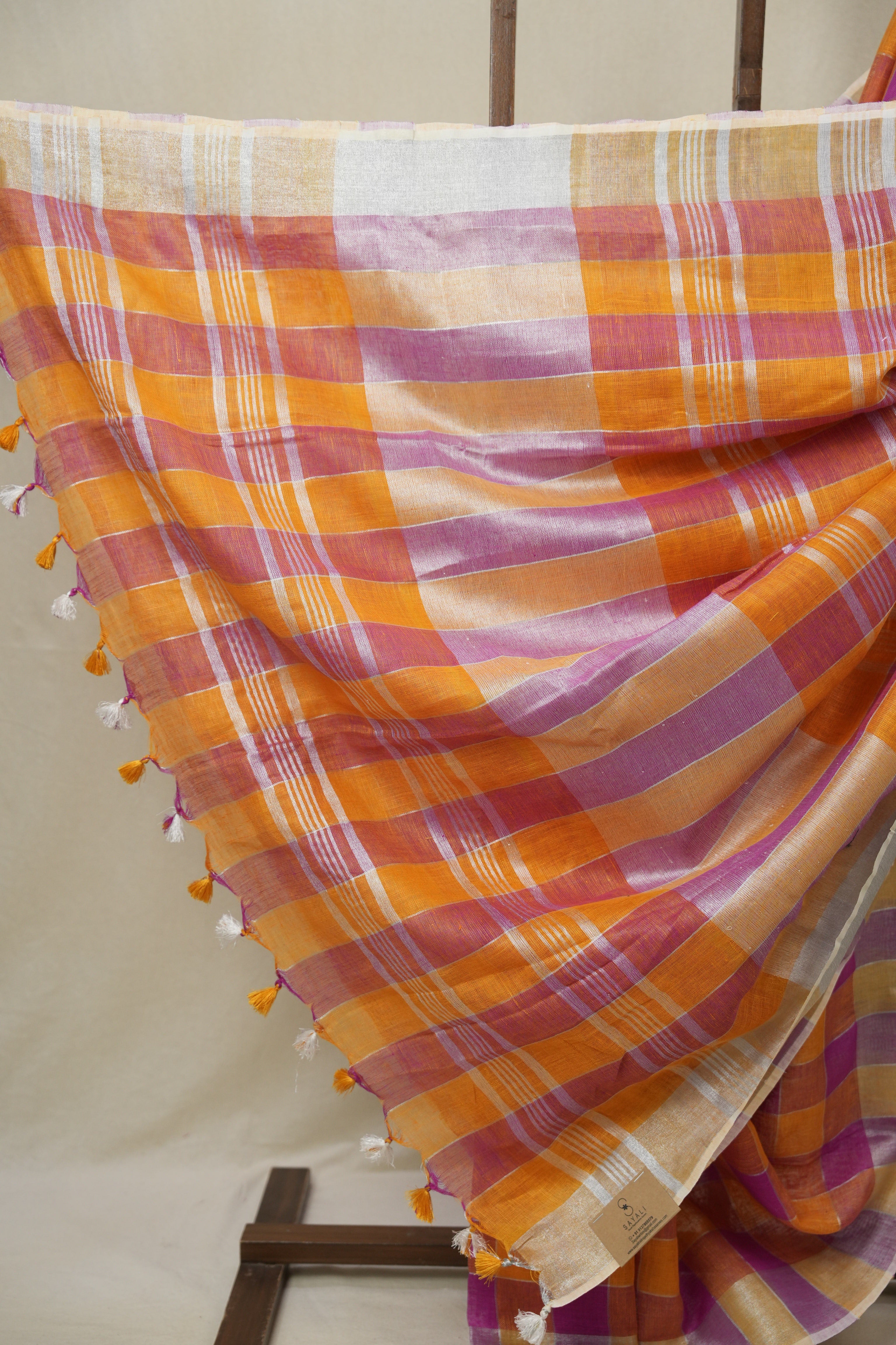 Multicolor Linen Saree With Tassels - SRMLS496