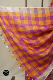 Multicolor Linen Saree With Tassels - SRMLS496