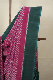 Pink - White  Pochampalli Cotton Ikat Saree - SRPWPCIS596