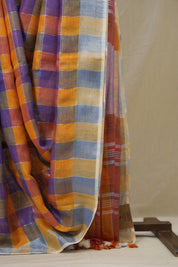 Multicolor Linen Saree With Tassels - SRMLS497