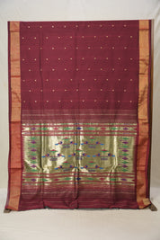 Maroon Cotton Paithani Saree - SRMCPS633