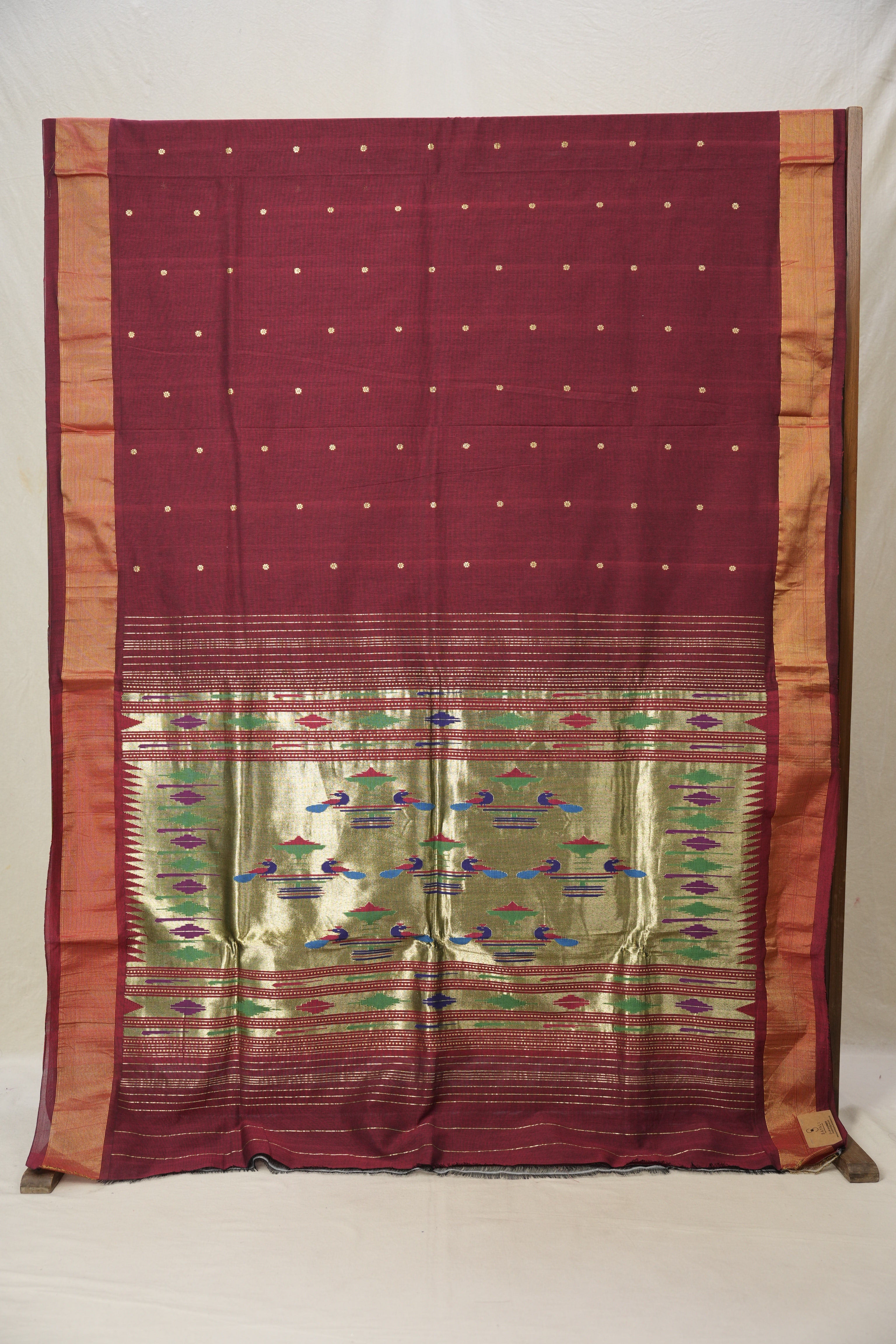 Maroon Cotton Paithani Saree - SRMCPS633