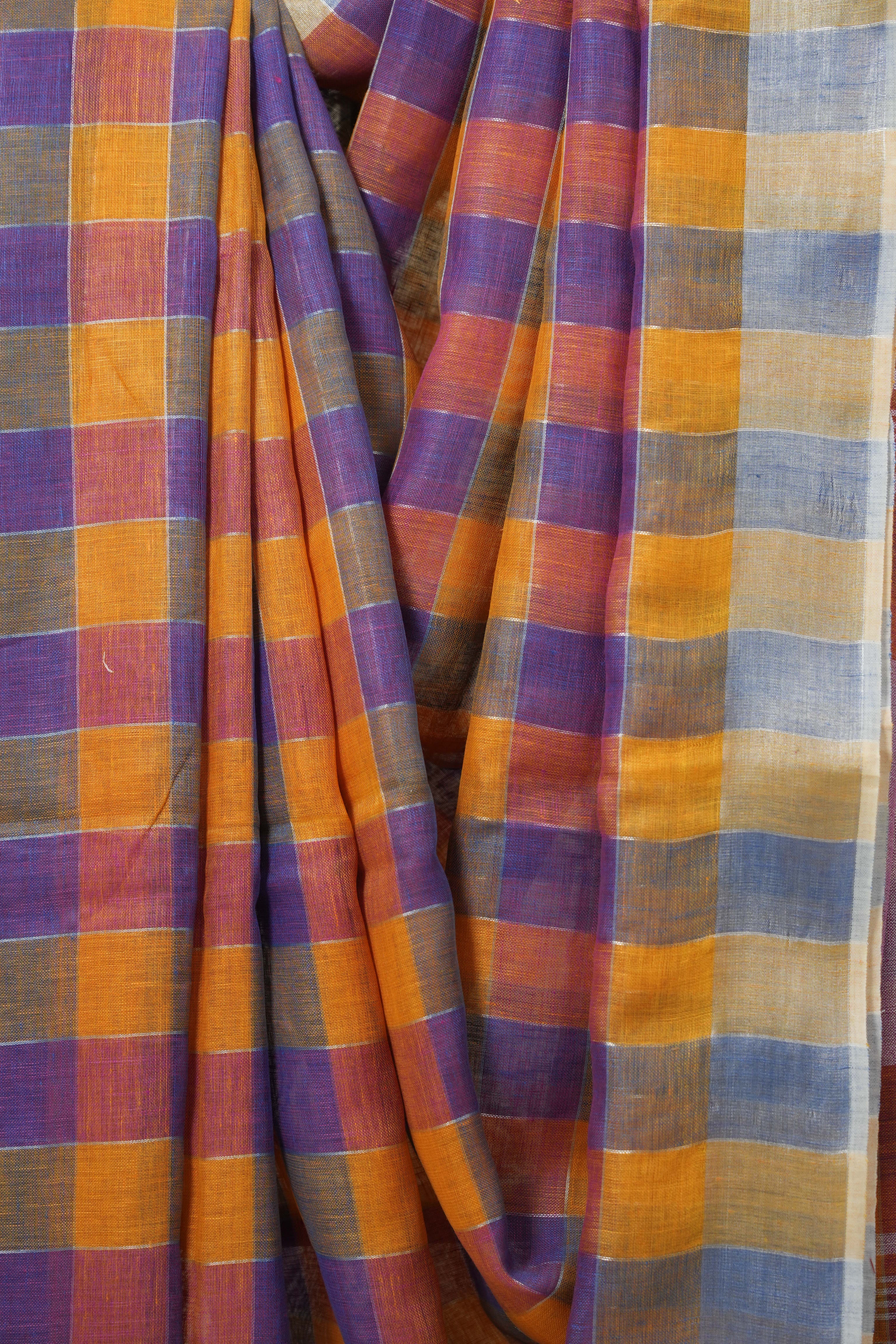 Multicolor Linen Saree With Tassels - SRMLS497
