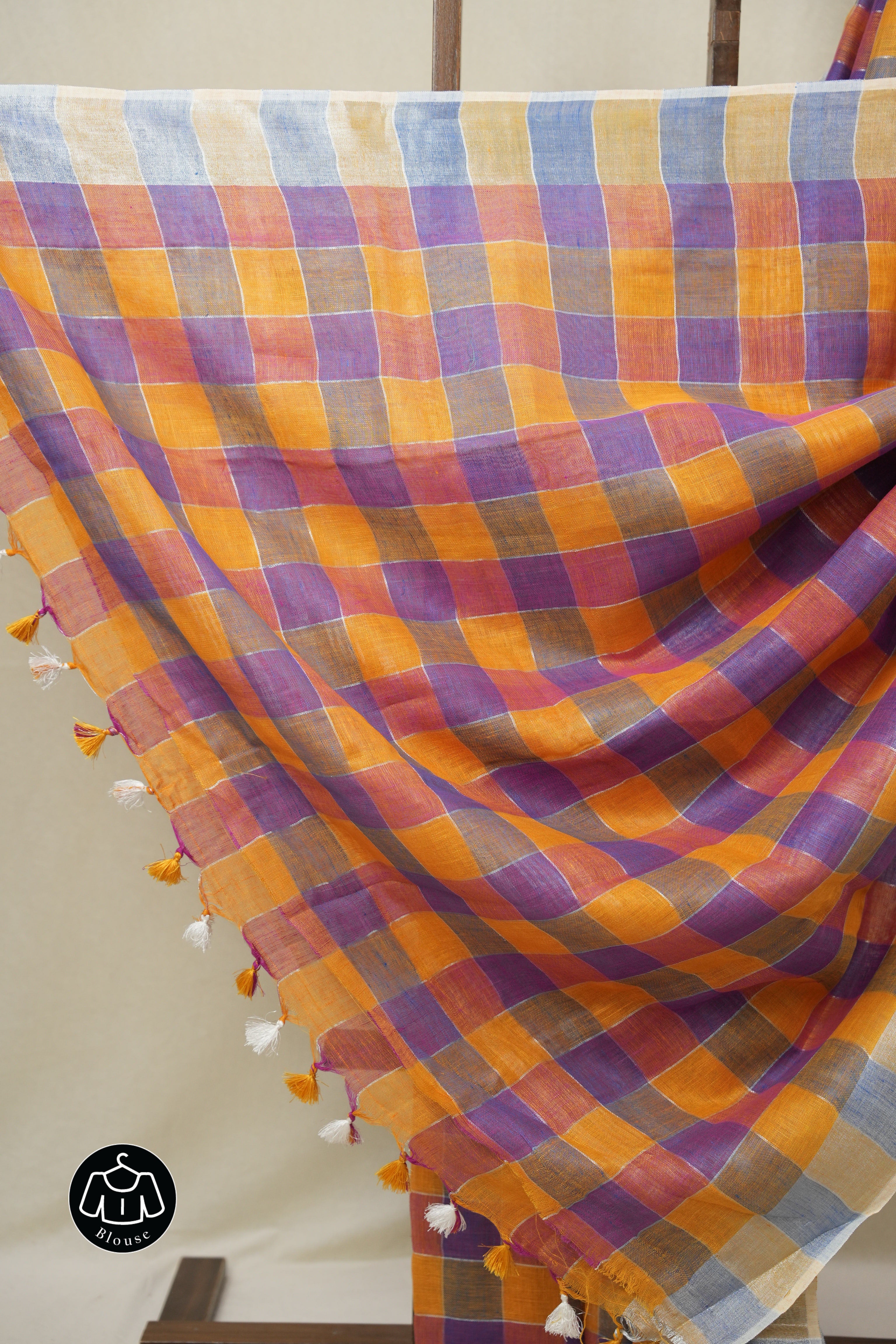 Multicolor Linen Saree With Tassels - SRMLS497