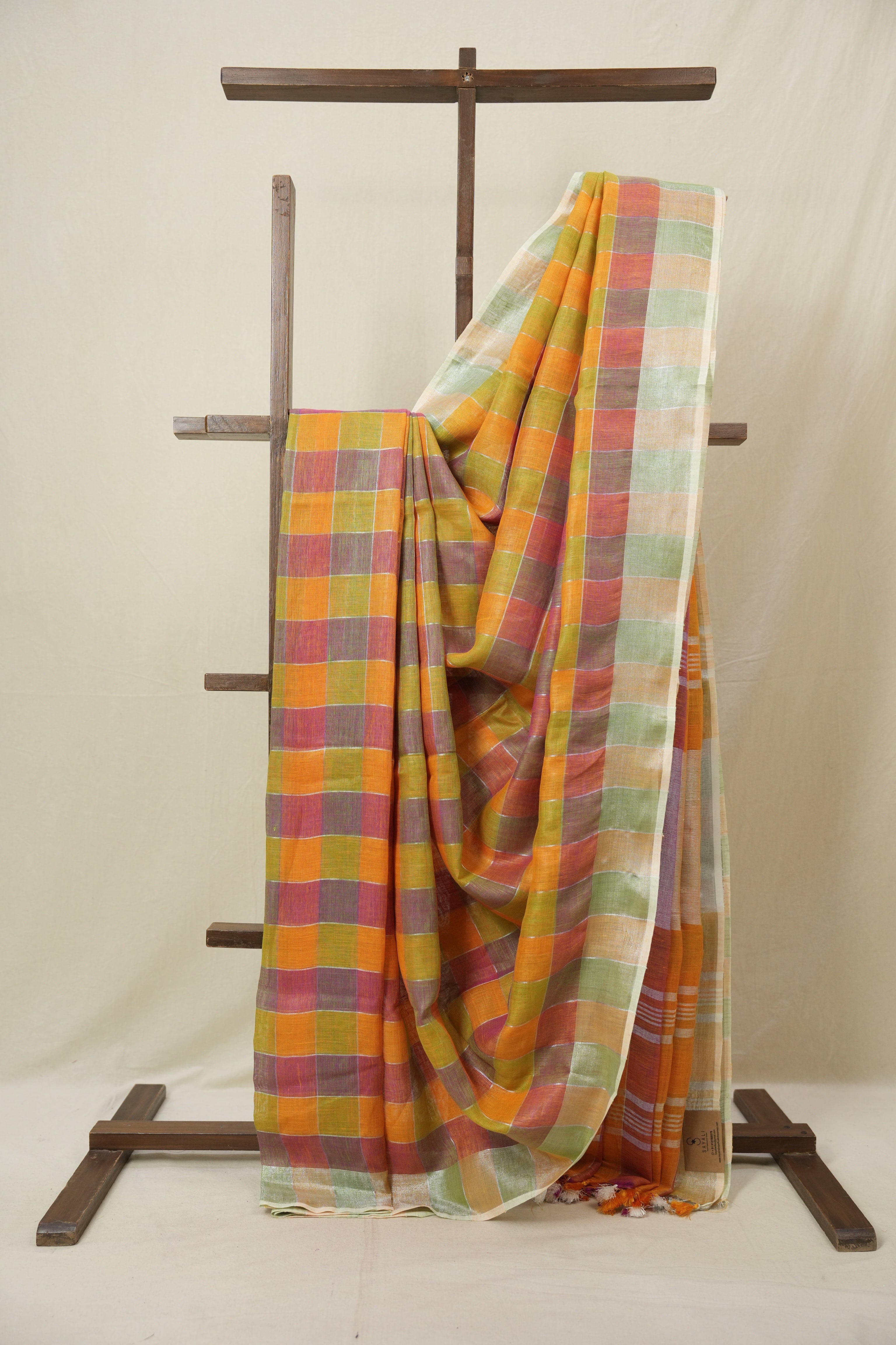 Multicolor Linen Saree With Tassels - SRMLS498