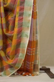 Multicolor Linen Saree With Tassels - SRMLS498