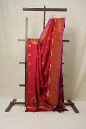 Scarlet Red Gadwal Silk Saree - SRSRGSS325