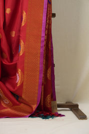 Scarlet Red Gadwal Silk Saree - SRSRGSS325
