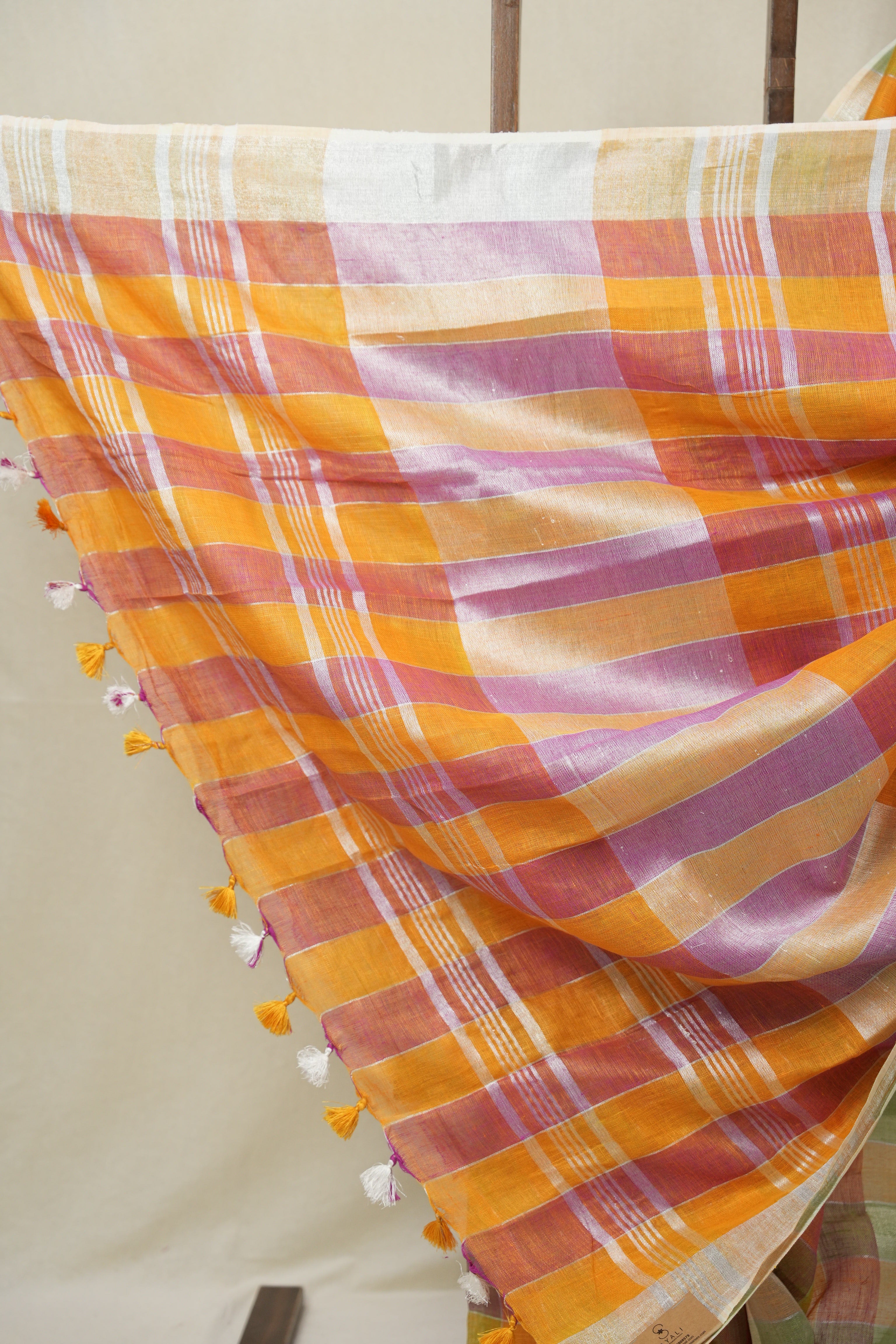 Multicolor Linen Saree With Tassels - SRMLS498