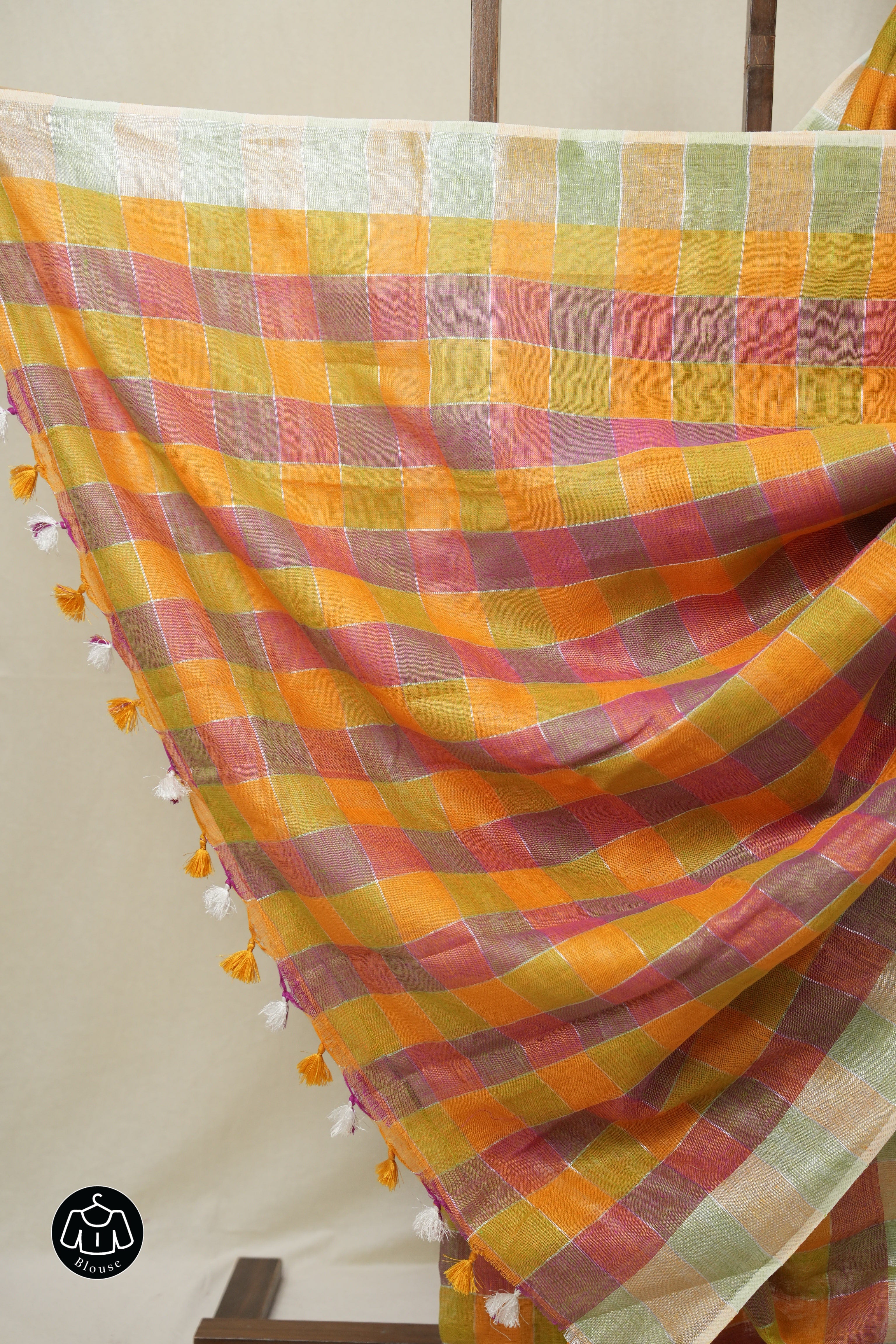 Multicolor Linen Saree With Tassels - SRMLS498