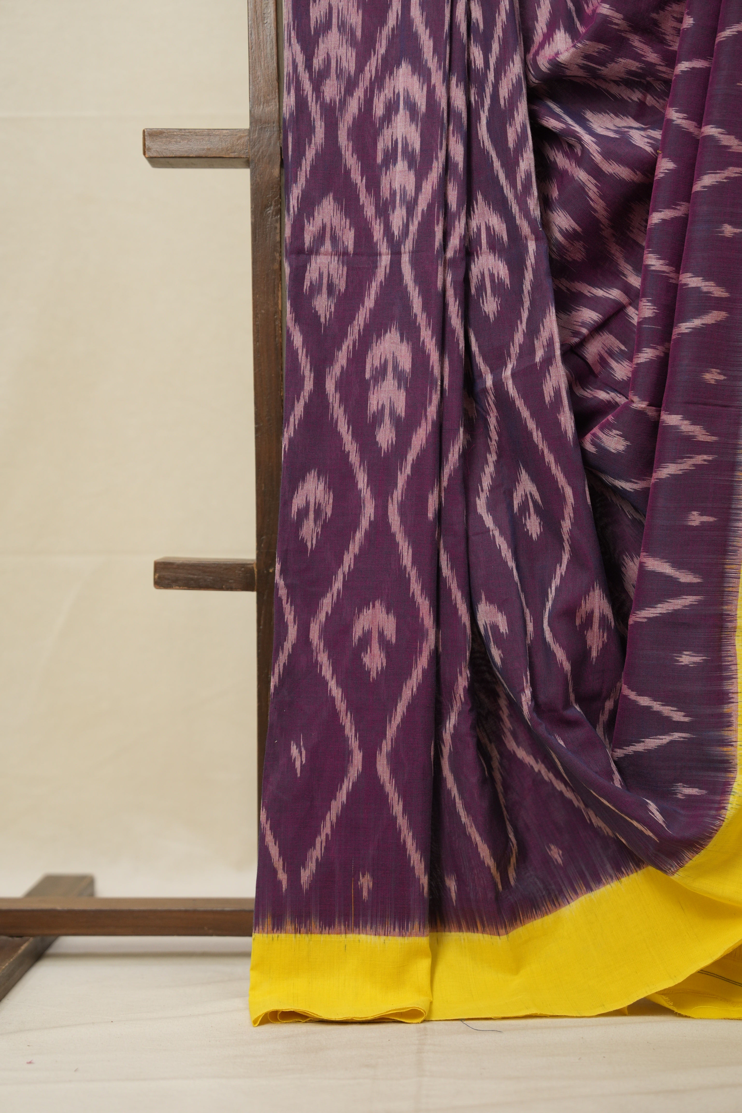 Purple Yellow Pochampalli Cotton Ikat Saree - SRPYPCIS592