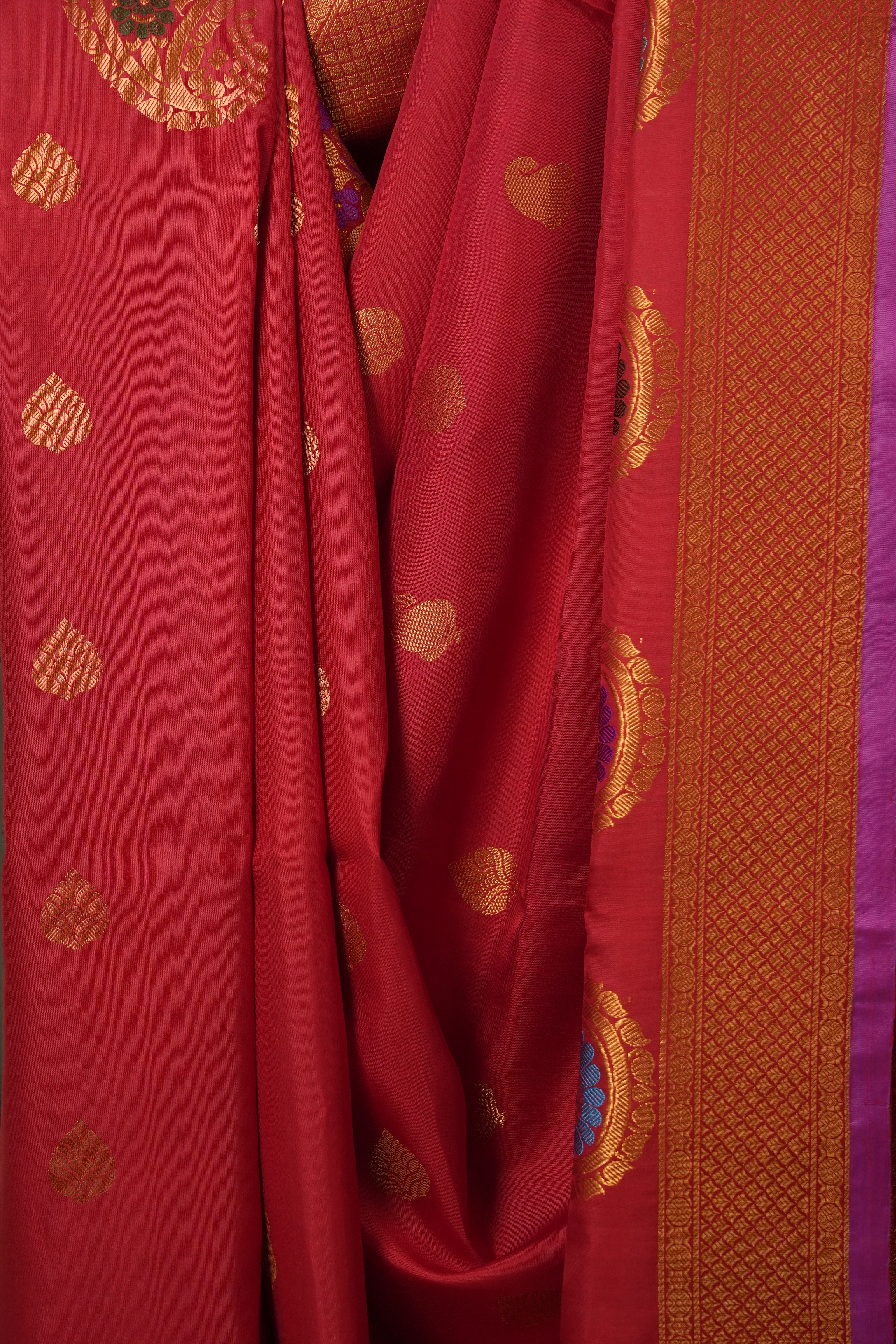 Scarlet Red Gadwal Silk Saree - SRSRGSS325