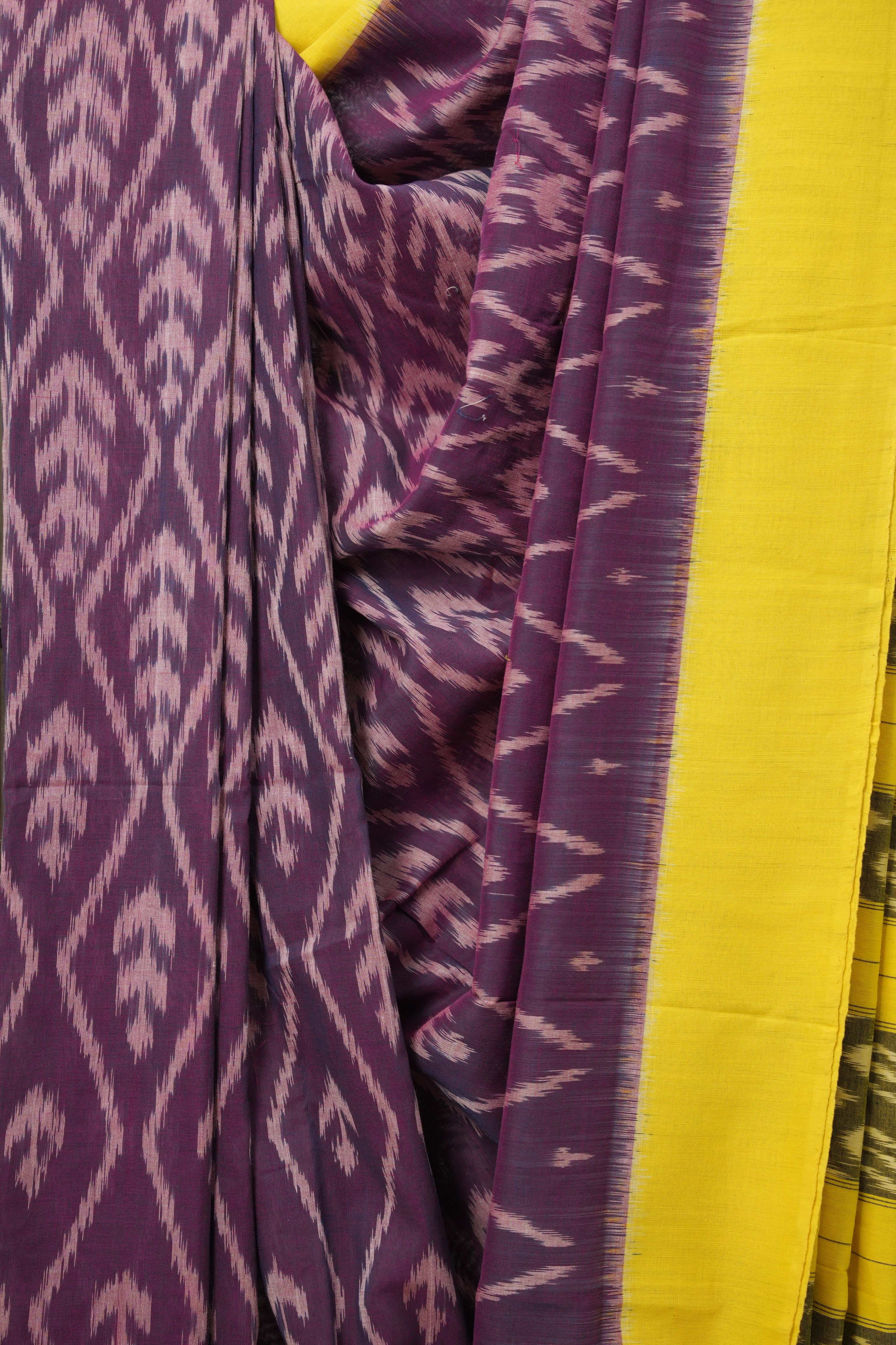 Purple Yellow Pochampalli Cotton Ikat Saree - SRPYPCIS592