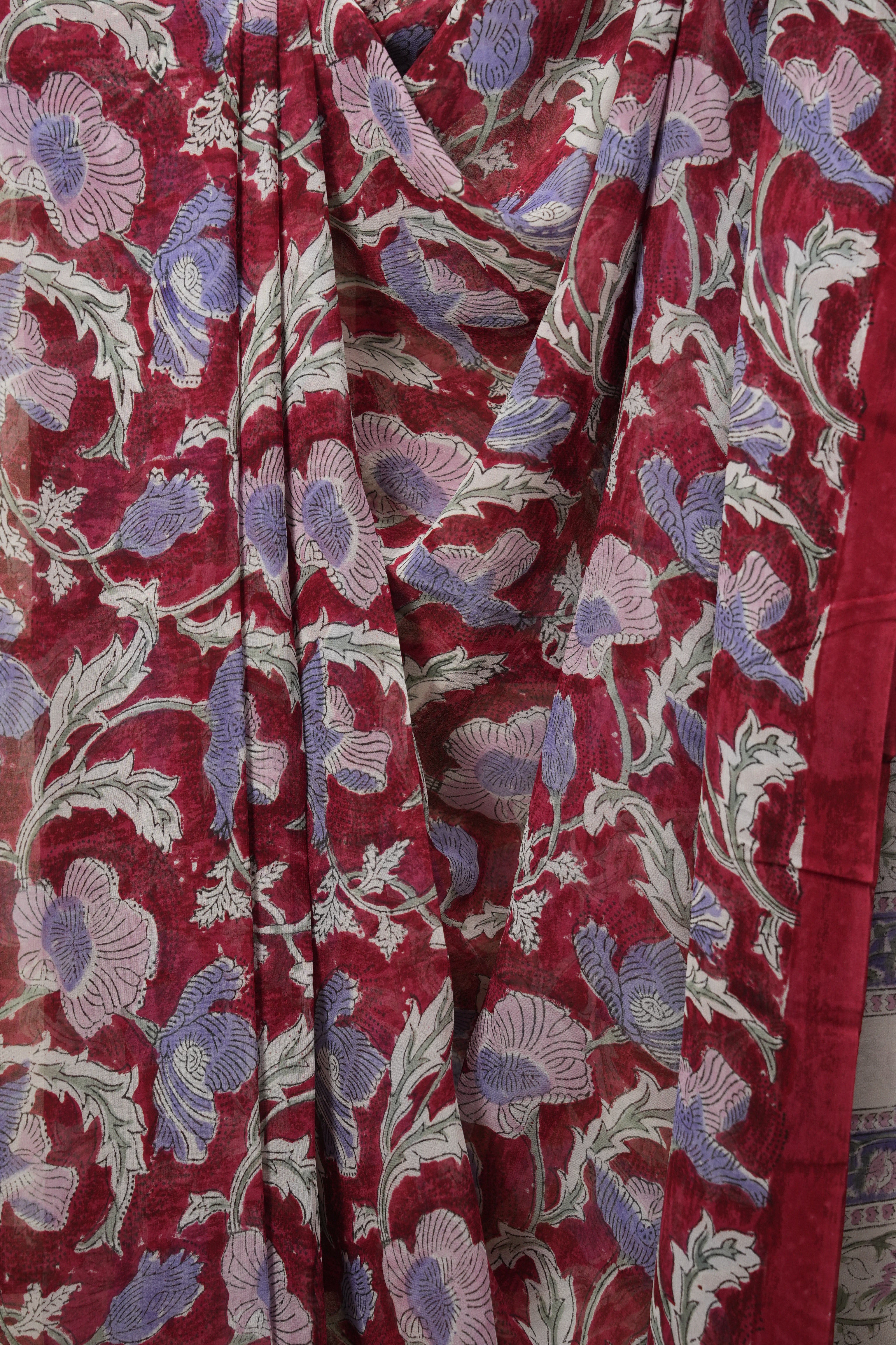 Red HBP Chiffon Saree - SRRHCS53