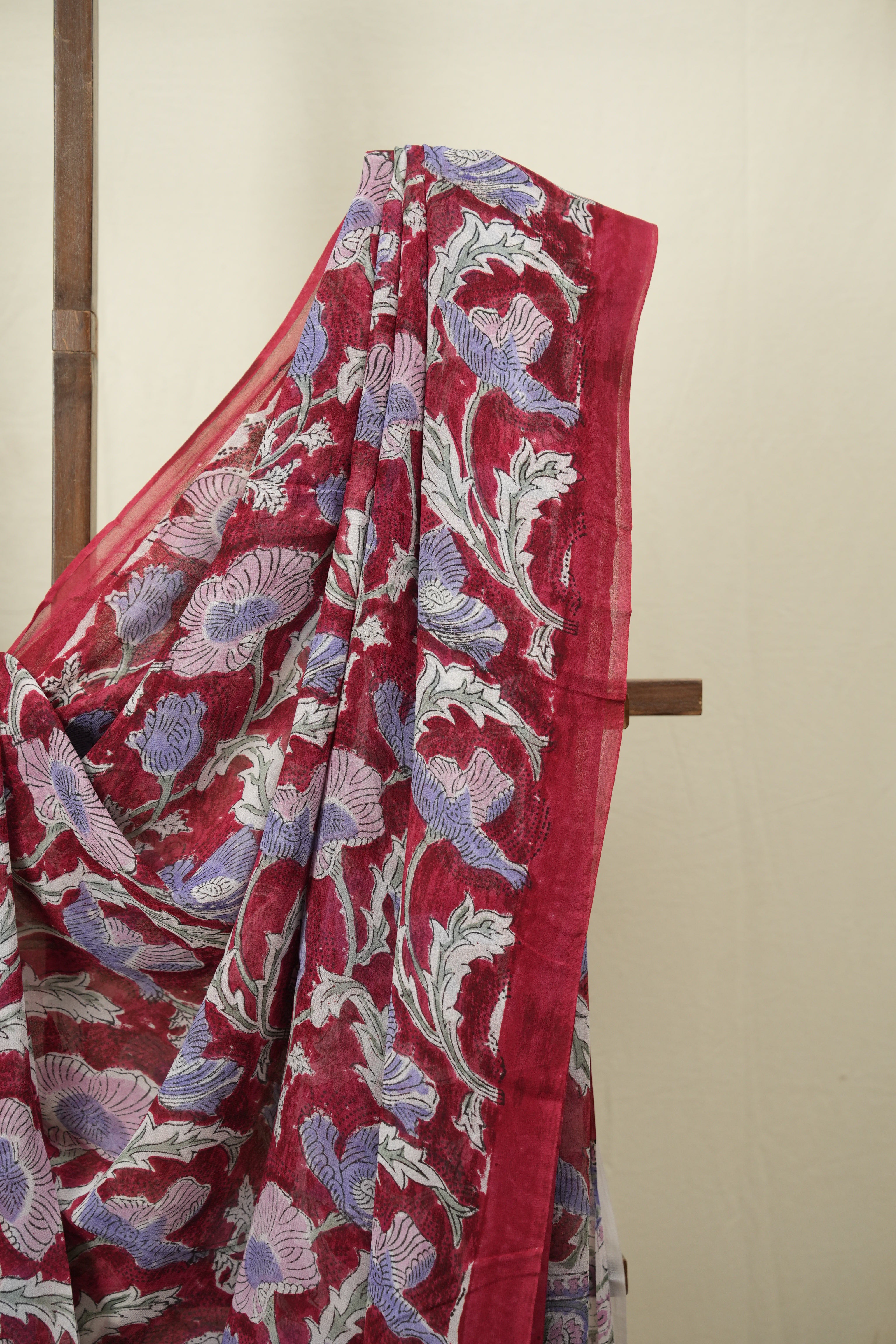 Red HBP Chiffon Saree - SRRHCS53