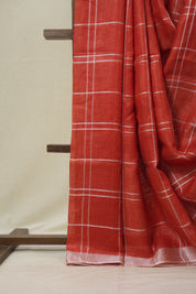Red Linen Saree With Tassels - SRRLS499