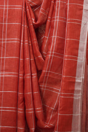 Red Linen Saree With Tassels - SRRLS499