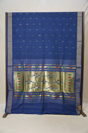 Navy Blue Cotton Paithani Saree - SRNBCPS605