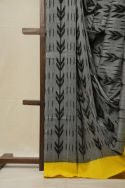 Grey -Yellow  Pochampalli Cotton Ikat Saree - SRGYPCIS593