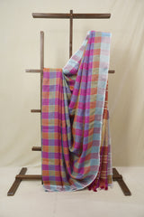 Multicolor Linen Saree With Tassels - SRMLS500