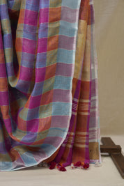 Multicolor Linen Saree With Tassels - SRMLS500