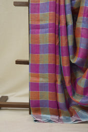 Multicolor Linen Saree With Tassels - SRMLS500