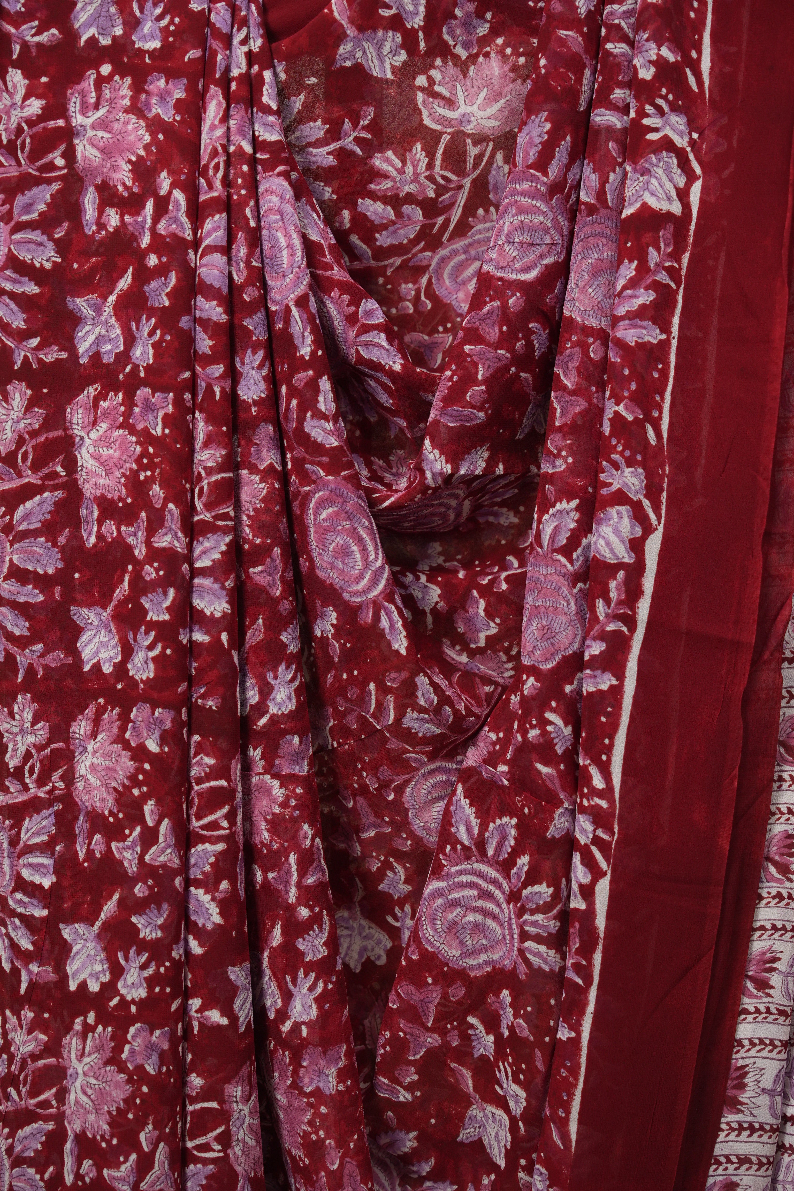 Red HBP Chiffon Saree - SRRHCS52