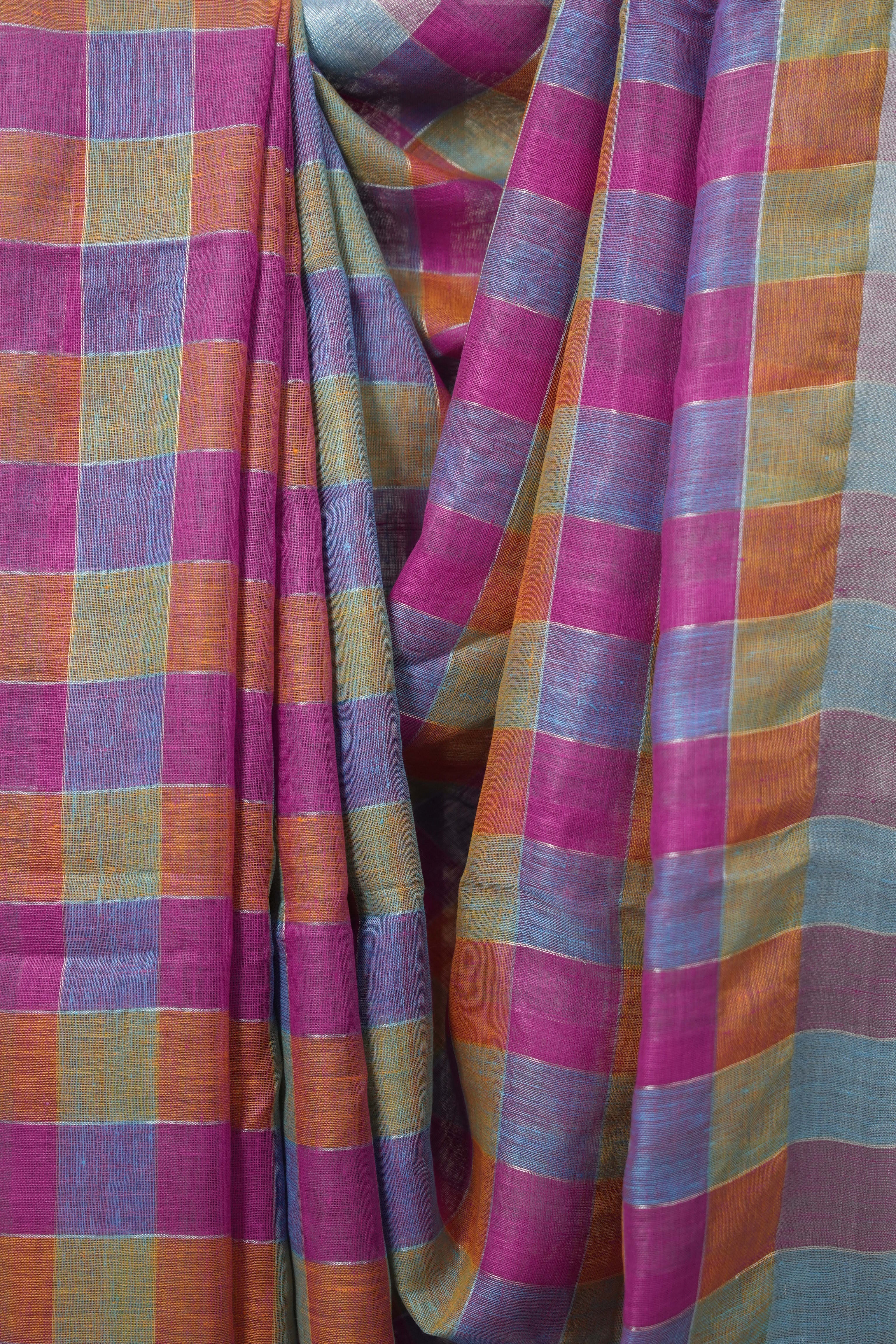 Multicolor Linen Saree With Tassels - SRMLS500