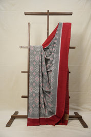 Grey Pochampalli Cotton Ikat Saree - SRGPCIS590