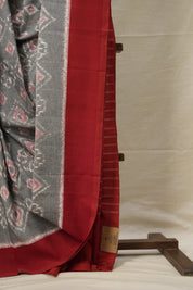 Grey Pochampalli Cotton Ikat Saree - SRGPCIS590