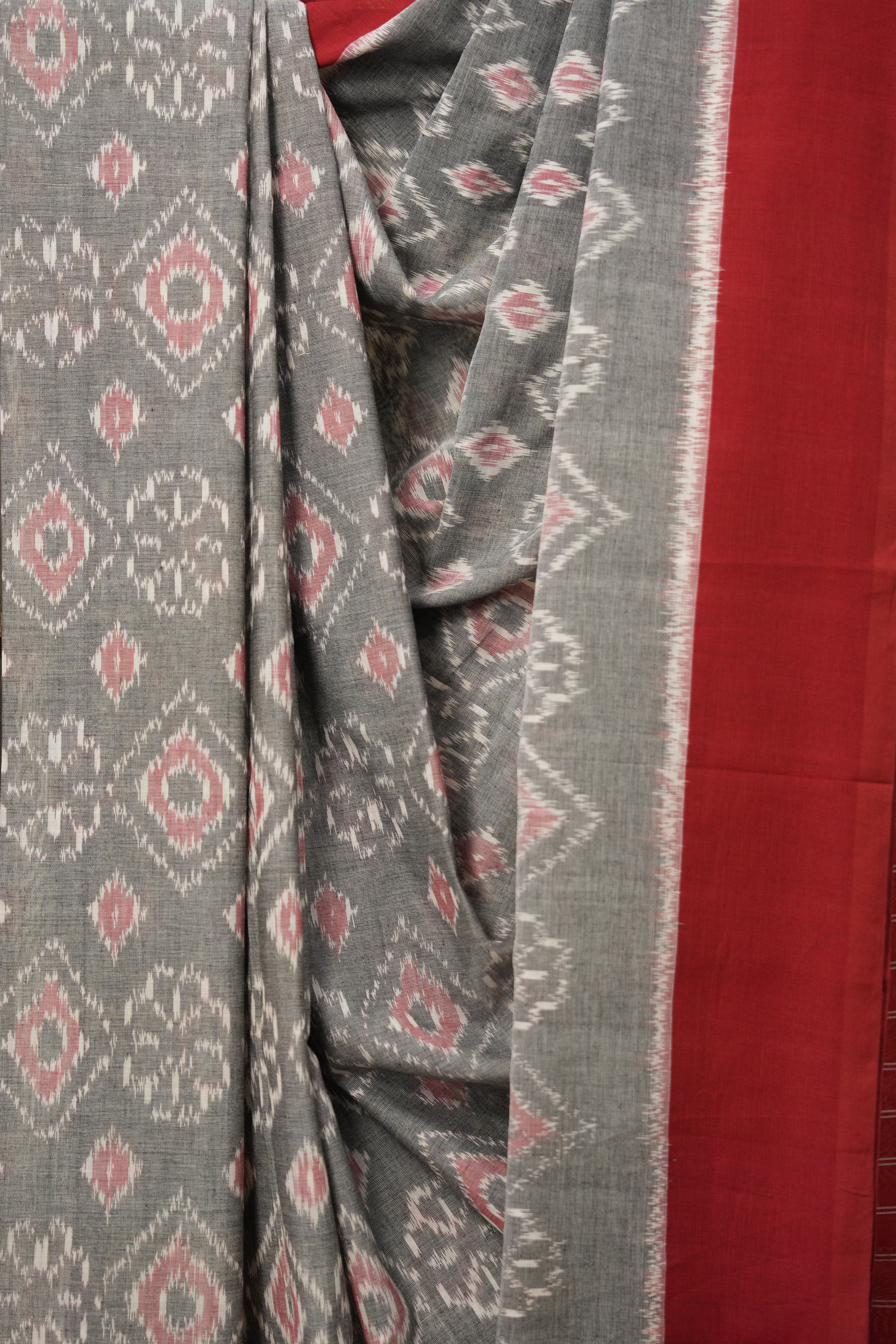 Grey Pochampalli Cotton Ikat Saree - SRGPCIS590