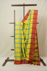 Yellow Blue Linen Saree With Tassels - SRYBLS501