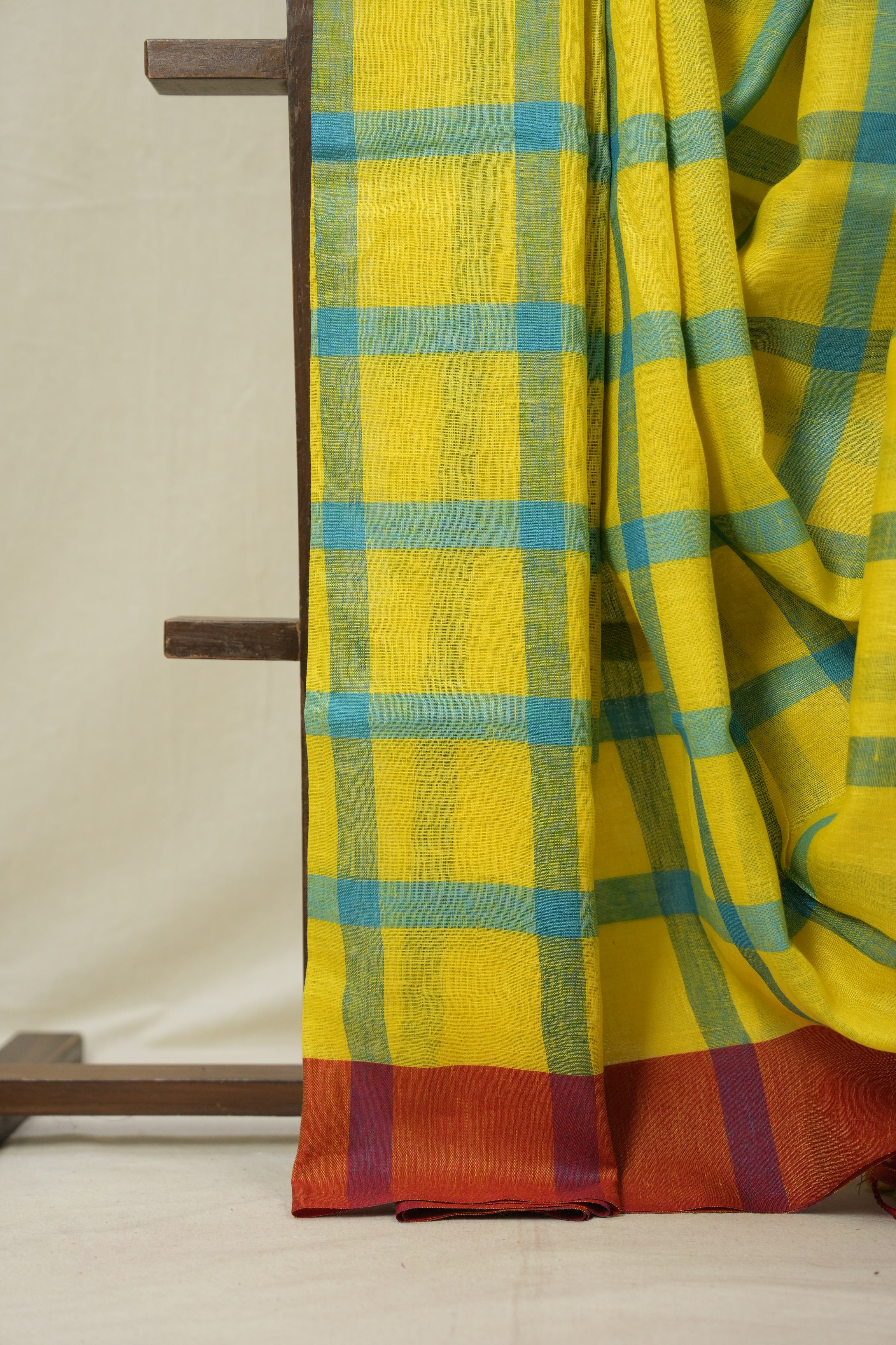 Yellow Blue Linen Saree With Tassels - SRYBLS501