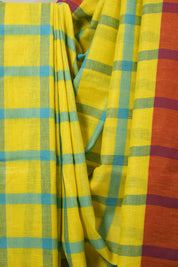 Yellow Blue Linen Saree With Tassels - SRYBLS501