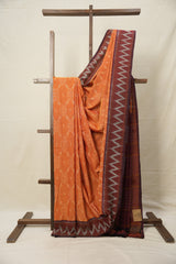 Orange Wine Pochampalli Cotton Ikat Saree - SROWPCIS591