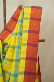 Yellow Blue Linen Saree With Tassels - SRYBLS501