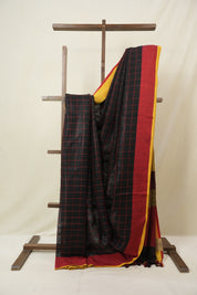 Black Linen Saree With Tassels - SRBLS502