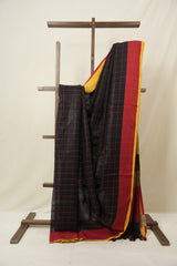 Black Linen Saree With Tassels - SRBLS502