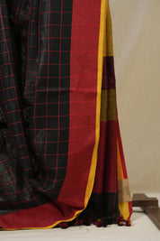 Black Linen Saree With Tassels - SRBLS502