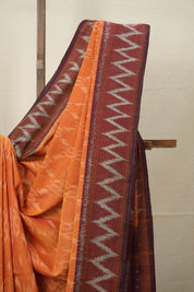 Orange Wine Pochampalli Cotton Ikat Saree - SROWPCIS591