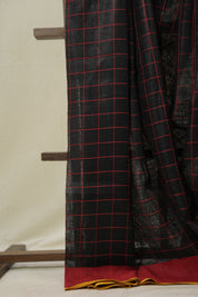 Black Linen Saree With Tassels - SRBLS502