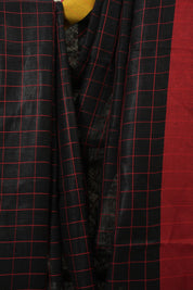 Black Linen Saree With Tassels - SRBLS502