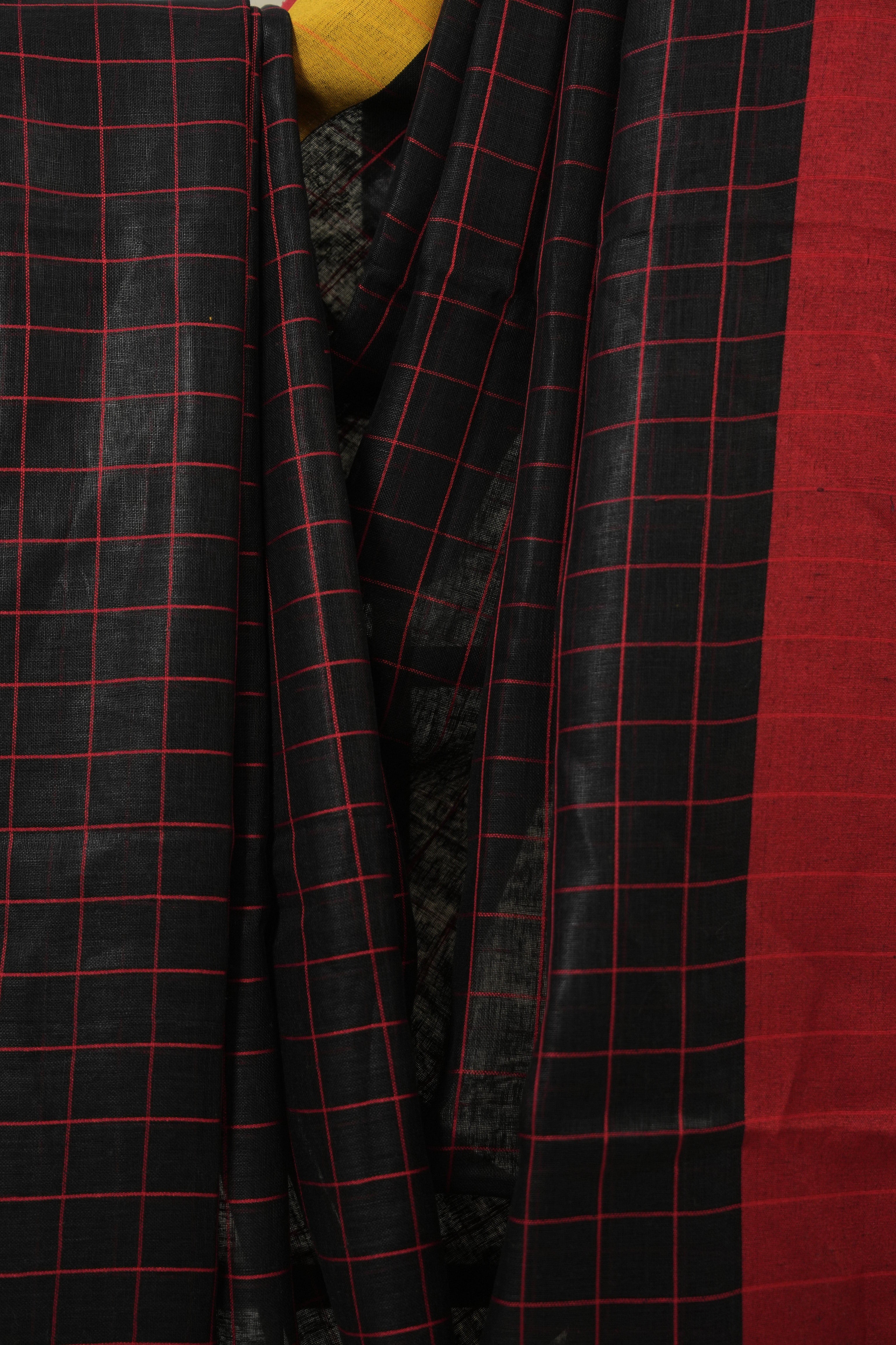 Black Linen Saree With Tassels - SRBLS502