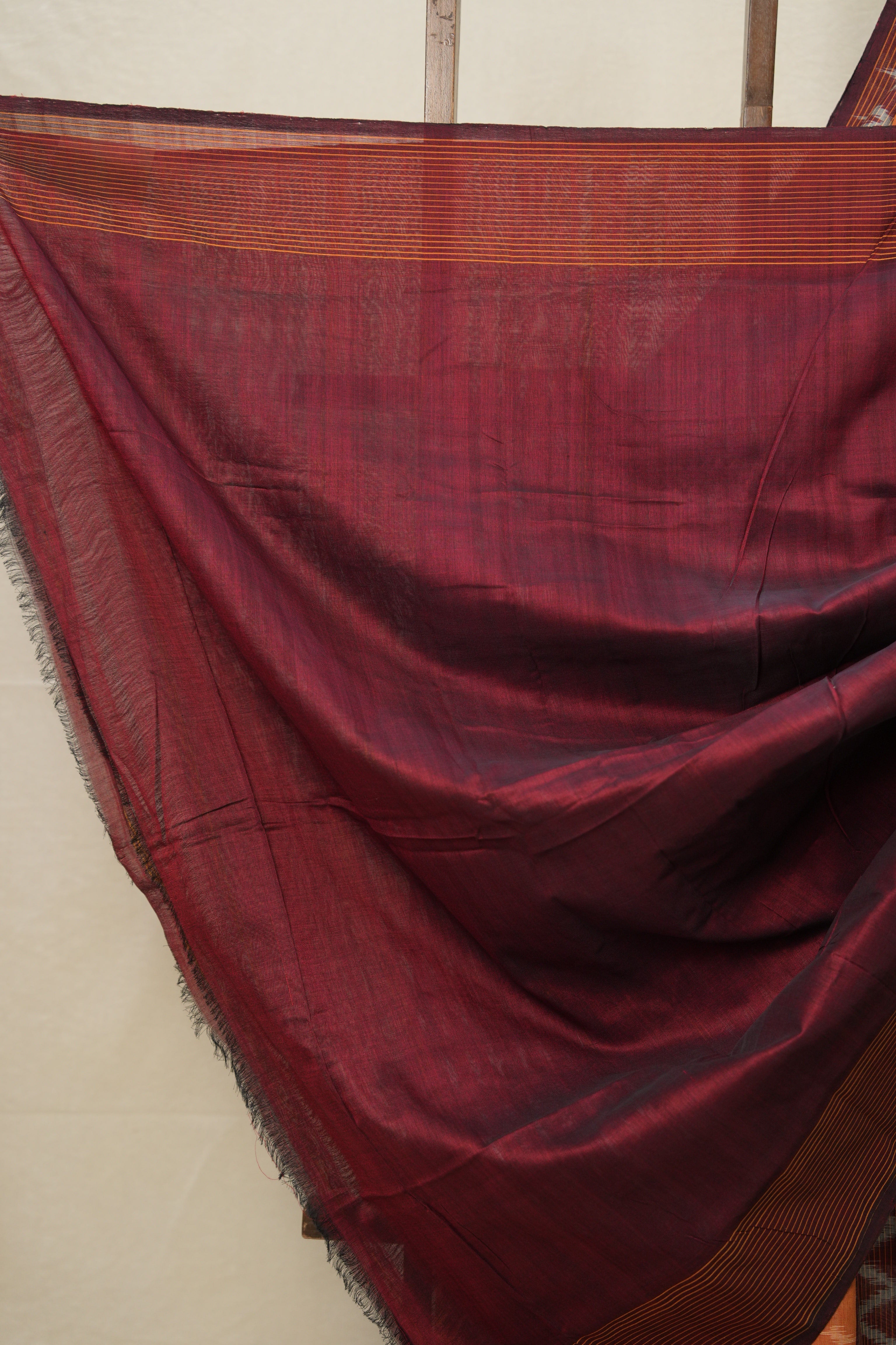 Orange Wine Pochampalli Cotton Ikat Saree - SROWPCIS591
