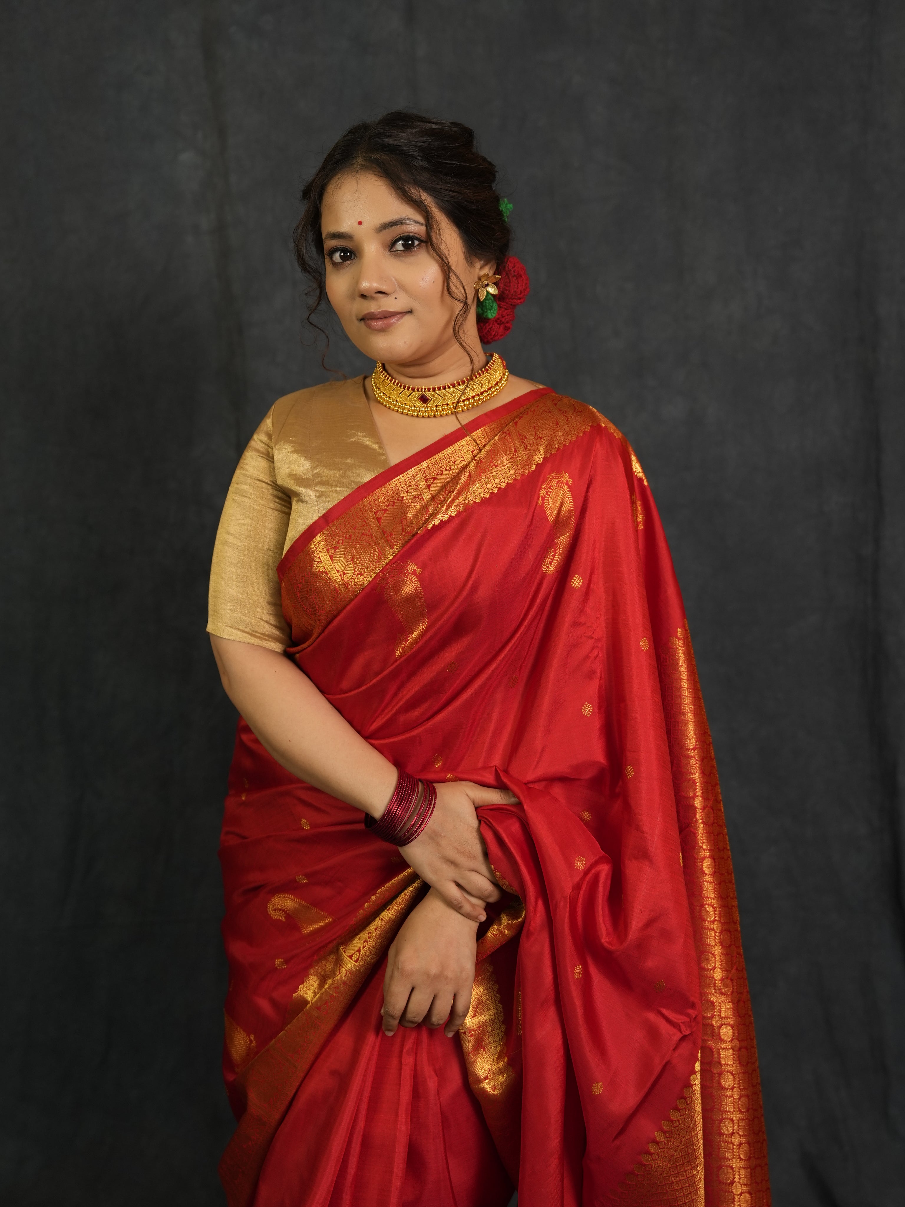 Red Kanjivaram Silk Saree - SRRKSS1018