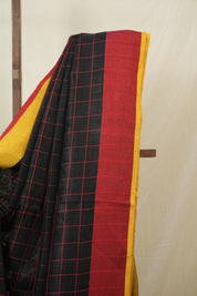 Black Linen Saree With Tassels - SRBLS502