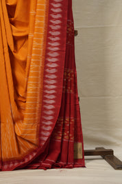 Yellow White Pochampalli Cotton Ikat Saree - SRYWPCIS588